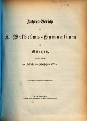 Jahresbericht. 1872/73