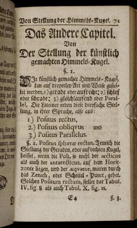 Das Andere Capitel. Von Der Stellung der künstlich gemachten Himmels-Kugel.