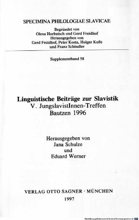 Linguistische Beiträge zur Slavistik : V. JungslavistInnen-Treffen, Bautzen 1996