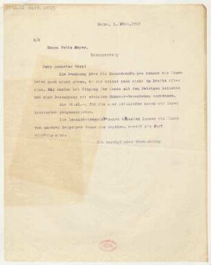 Brief an Fritz Meyer : 01.03.1919