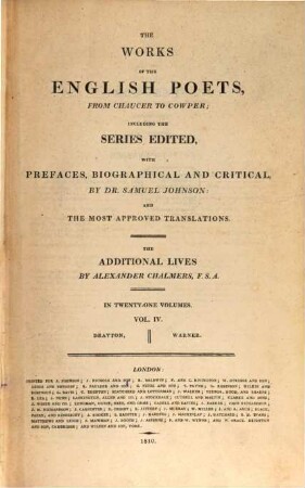 The works of the English poets, from Chaucer to Cowper : in 21 volumes. 4, Drayton, Warner