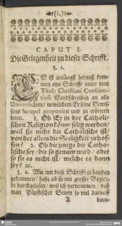 Caput I. Die Gelegenheit zu dieser Schrifft