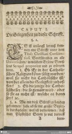Caput I. Die Gelegenheit zu dieser Schrifft