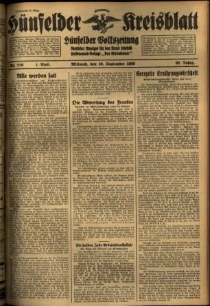 Erste Ausgabe vom Mittwoch, den 30. September 1936.
