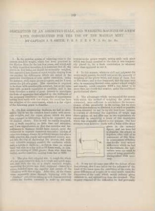 [XXII.] Description of an assorter's scale, and weighing machine of a new kind, constructed for the use of the Madras Mint. By Captain J. T. Smith, ...
