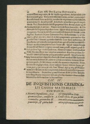 Cap. IV. De Inquisitionis Criminalis Causa Materiali.