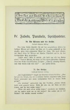 IV. Fabeln, Parabeln, Sprichwörter