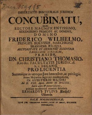 Dissertatio Inauguralis Juridica De Concubinatu