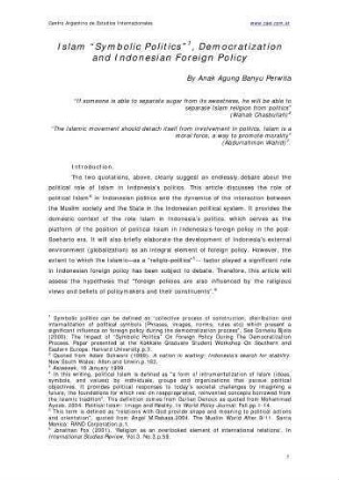 Islam "symbolic politics" : democratization and Indonesian foreign policy