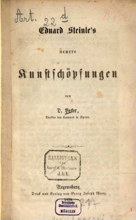 Eduard Steinle‛s neuere Kunstschöpfungen