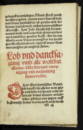 Lob und dancksagung umb alle wolthat Gottes/ Mit bitt umb vereynigung und versamlung seynes volcks.