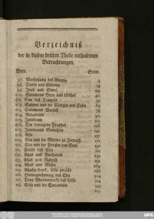 Verzeichniß der in diesem Theile enthaltenen Betrachtungen.