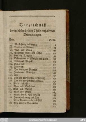 Verzeichniß der in diesem Theile enthaltenen Betrachtungen.