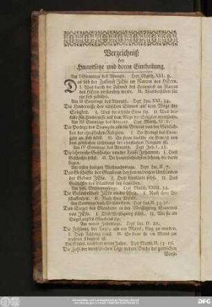 Verzeichniß der Hauptsätze und deren Eintheilung.