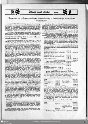 Übergang zu ordnungsgemäßer Buchführung / Notwendige steuerliche Korrekturen