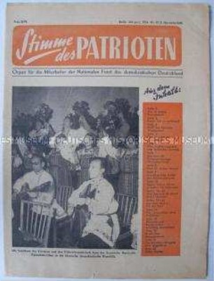 Funktionärszeitung der Nationalen Front "Stimme des Patrioten" u.a. zur Deutsch-Sowjetischen Freundschaft und zu den Kommunalwahlen in Berlin (West)
