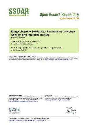 Eingeschränkte Solidarität - Feminismus zwischen Ableism und Intersektionalität