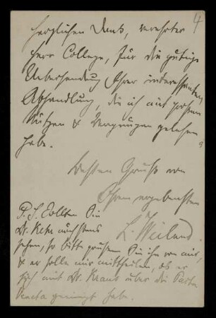 Nr. 4 Postkarte von Ludwig Weiland an Edward Schröder. Göttingen, [...] 1889