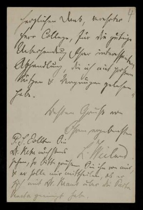 Nr. 4 Postkarte von Ludwig Weiland an Edward Schröder. Göttingen, [...] 1889