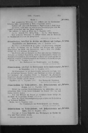 No. 187. Bekanntmachung, betreffend die Eintragungen in das Handelsregister in Ritzebüttel, vom 12. Dezember 1887.