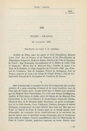 XII Tunisi - Francia 25 novembre 1665