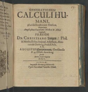 Generationem Calculi Humani