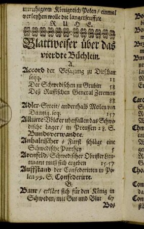 Blattweiser über das vierdte Büchlein.