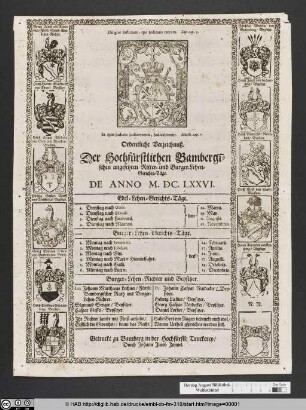 Ordentliche Verzeichnuß. Der Hochfürstlichen Bambergischen angesetzten Ritter- und Burger-Lehen-Gerichts-Täge De Anno M.DC.LXXVI.