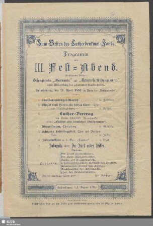 Programm zum III. Fest-Abend