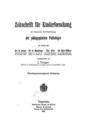 25: Zeitschrift für Kinderforschung - 25.1920