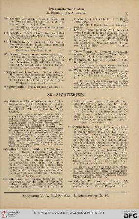 XII. Architektur (Nr. 886-968)