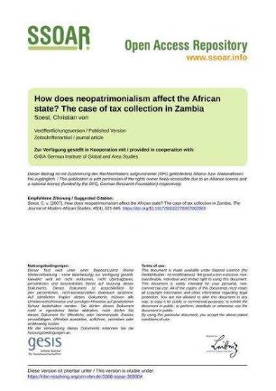 How does neopatrimonialism affect the African state? The case of tax collection in Zambia