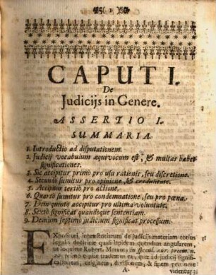 Disputatio Juridica De Judiciis In Genere, Judicis inprimis competentia, Actoris, Rei, caeterarumque Personarum ad Judicium Spectantium Qualitate, & Officio