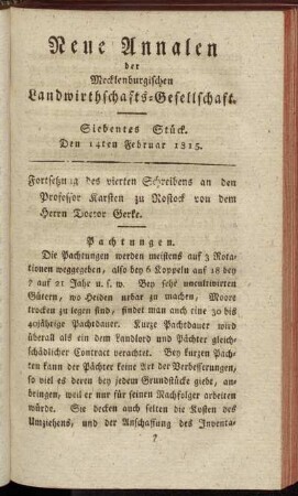 Siebentes Stück. Den 14ten Februar 1815.