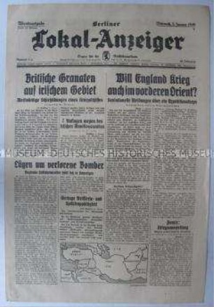 Tageszeitung "Berliner Lokal-Anzeiger" u.a. zur Frage, ob England den Krieg in den vorderen Orient ausbreiten will