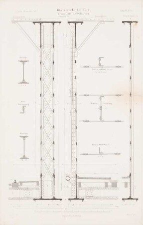 Rheinbrücke, Köln: Details (aus: Atlas zur Zeitschrift für Bauwesen, hrsg. v. G. Erbkam, Jg. 13, 1863)
