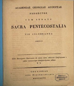 Academiae Georgiae Augustae prorector cum senatu sacra pentecostalia ... indicit. 1827