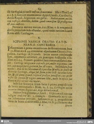 X. Scipionis Nasicae Oratio Catonianae Contraria