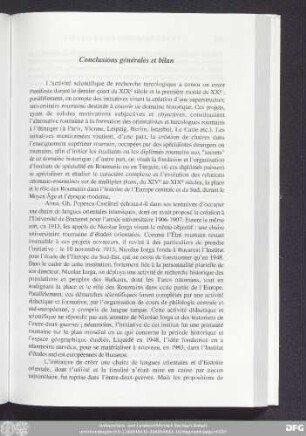 Conclusions générales et bilan