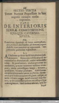 Sectio Tertia, Totum Naturae Processum in hoc negotio verasque causae exponens
