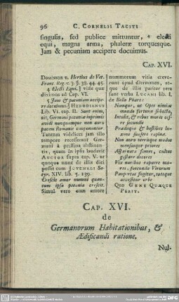 Cap. XVI. de Germanorum Habitationibus, & Aedificandi ratione
