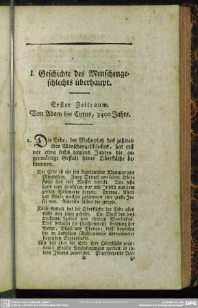 I. Geschichte des Menschengeschlechts überhaupt
