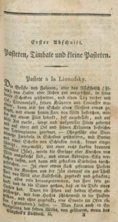 Erster Abschnitt. Pasteten, Timbale und kleine Pasteten