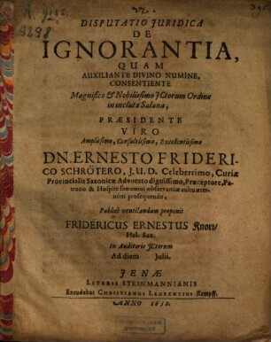 Disputatio Iuridica De Ignorantia