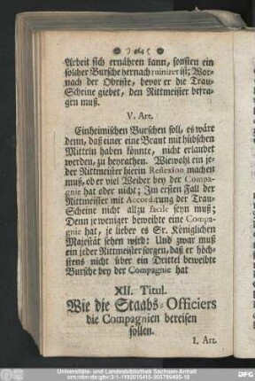 XII. Titul. Wie die Staabs-Officiers die Compagnien bereisen sollen.