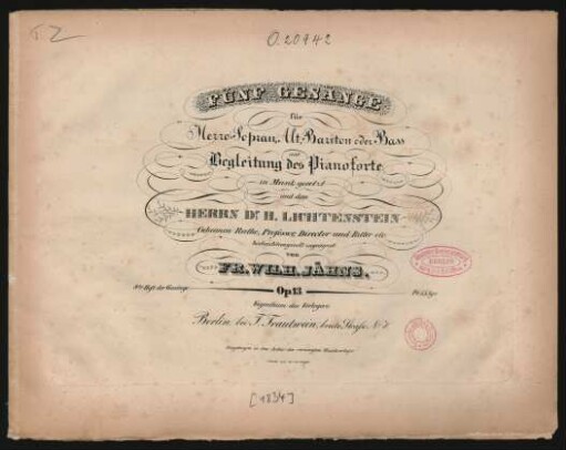 Fünf Gesänge für Mezzo=Sopran, Alt, Bariton oder Bass mit Begleitung des Pianoforte : Op: 13. ; 9tes Heft der Gesänge.