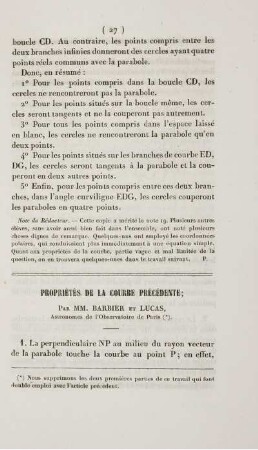 Propertiétés de la courbe précédente.
