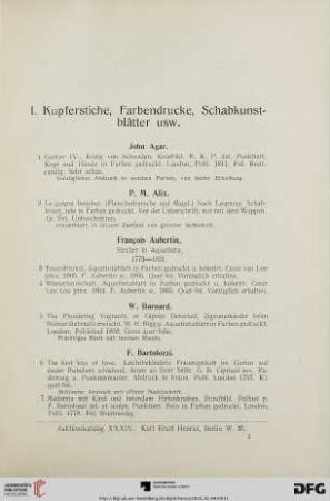 Kupferstiche, Farbendrucke, Schabkunstblätter (Nr. 1-208)