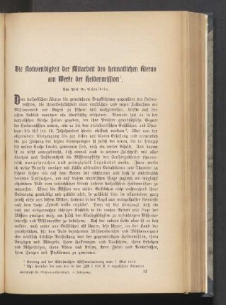 Die Notwendigkeit der Mitarbeit des heimatlichen Klerus am Werke der Heidenmission