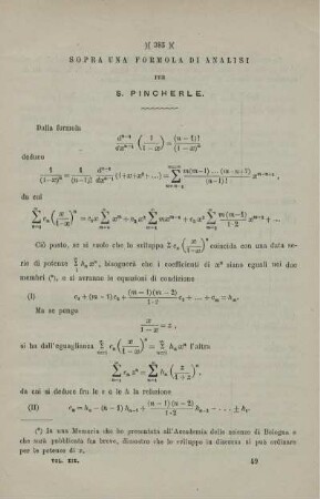 Sopra una formola di analisi.